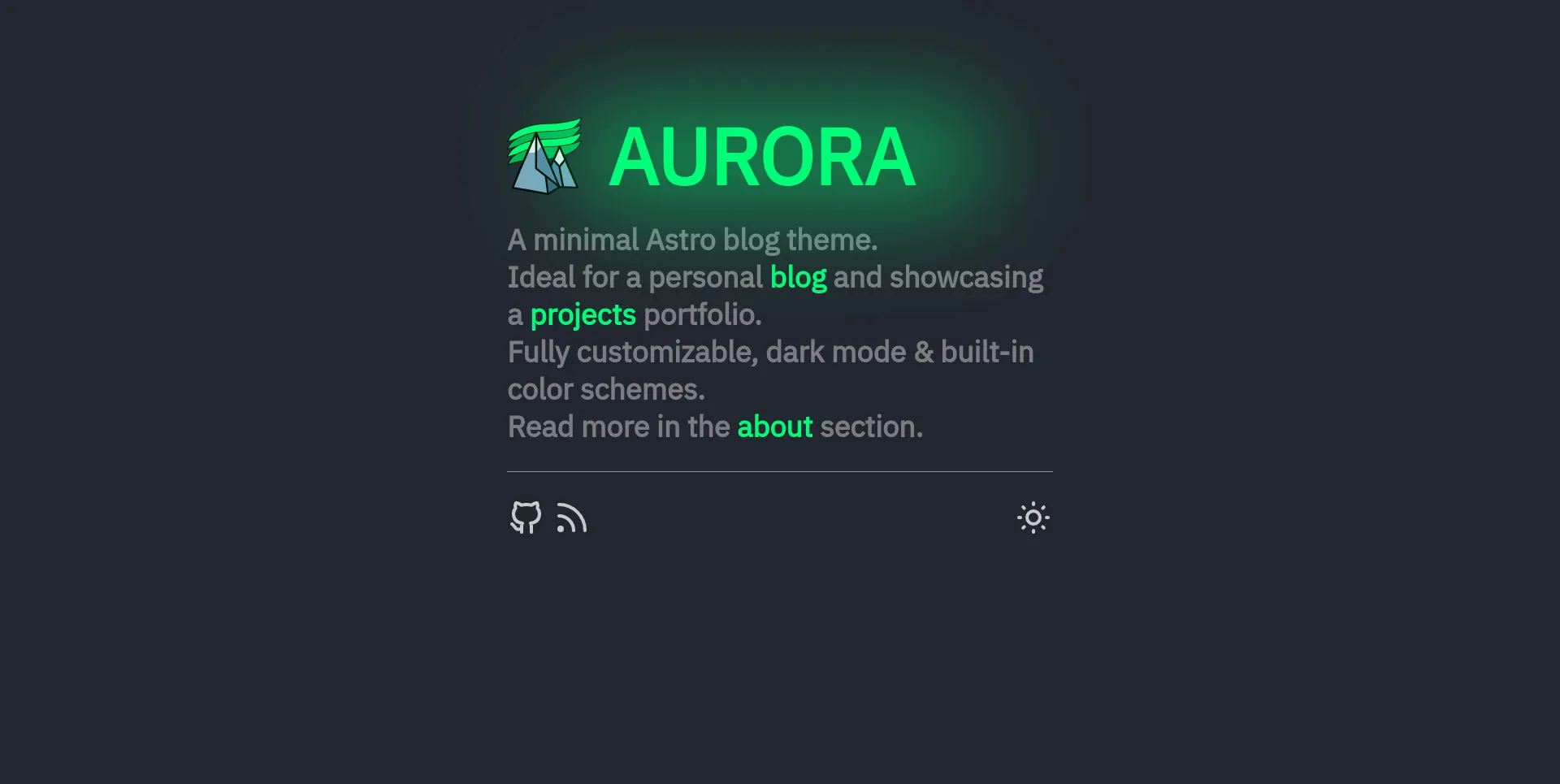 Nordlys landing page in dark mode with aurora color scheme