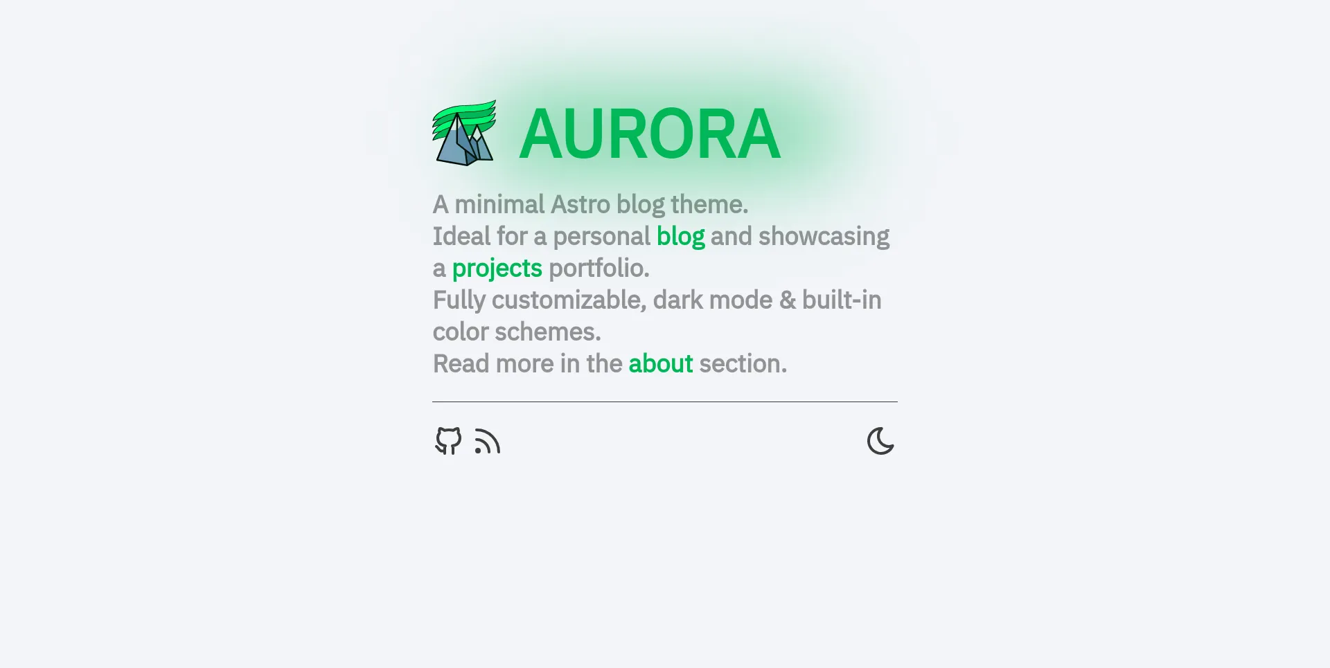 Nordlys landing page in light mode with aurora color scheme