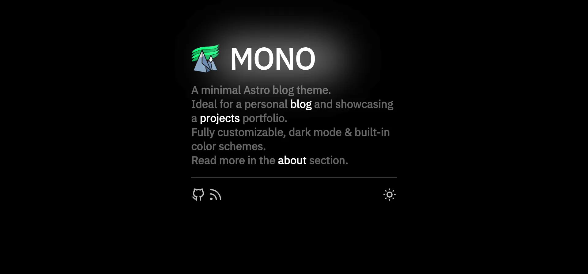 Nordlys landing page in dark mode with mono color scheme